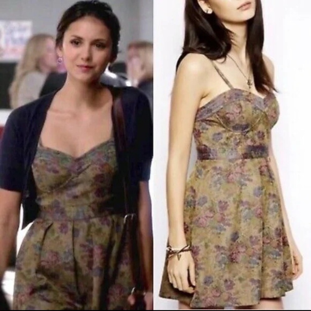 Free People Foiled Tapestry Mini Dress-Size 0